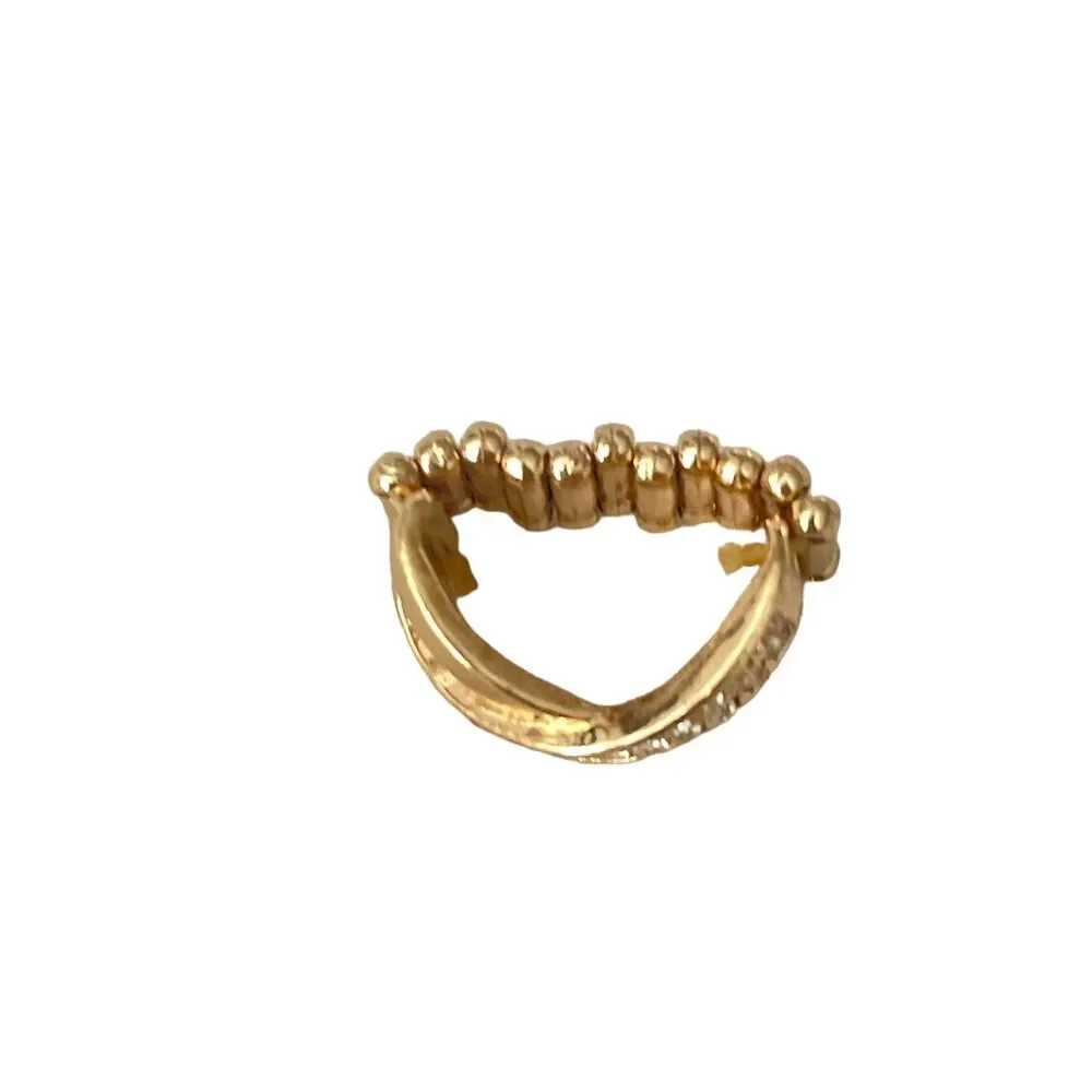 Elegant Gold-Tone Rhinestone Criss-Cross‎ Stretch Ring Cocktail Jewelry R-11